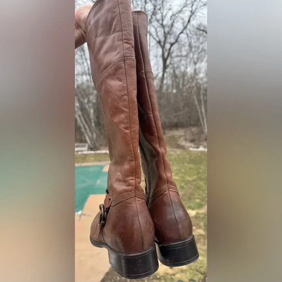 Clarks Brown Leather Riding Boots Harness Strap Mid Calf Women’s 8 Classic - Picture 6 of 14